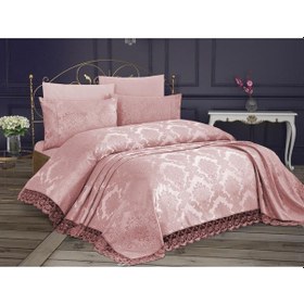 Resim Fransız Dantelli Kure Yatak Örtüsü Pudra 