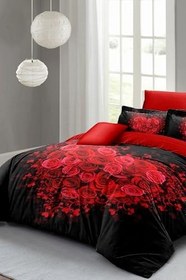 Resim MONOHOME King Size Pamuk Saten Çift Kişilik Nevresim Takımı Rose Heart Black, MONOHOME69780 