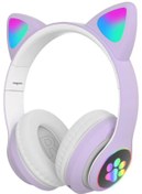 Resim Kedi Kulak Led Işıklı Kablosuz Bluetooth Mikronlu Hafıza Kartı Girişli Kulaklık Siyah 