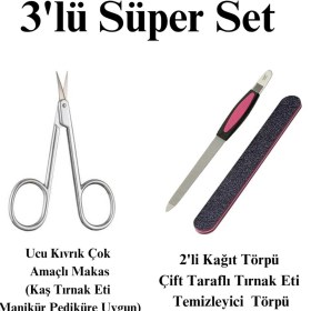 Resim Vi Caro 3lü Set 1 Adet Çok Amaçlı Makas + 2'li Kağıt Törpü + Çift Taraflı Tırnak Eti Temizleyicili Törpü 