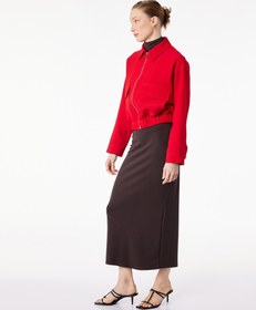 Resim Modal Kumaş Slim Fit Yırtmaçlı Midi Kalem Etek 