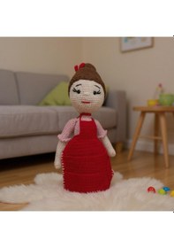 Resim Kız Çocuklar İçin Kırmızı Elbiseli Amigurumi Oyuncak Kırmızı 