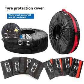 Resim Su geçirmez ve Toz Geçirmez 190T Polyester Lastik Koruma Kılıfı Kırmızı Şeritli - Karlı Hava için Dayanıklı Yedek Lastik Saklama Çantası, Çoğu Arabaya Uyar, Araç Tekerlek Koruma | Güvenli Uygun Kapak | Toz Geçirmez Lastik Kapağı, Yedek Lastik Kapağı 
