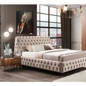 Resim Nivabaza Çift Kişilik Baza Başlık Sandıklı Chester Krem Yatak Hariç 