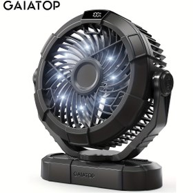 Resim Gaiatop Kompakt Kamp Fanı, LED Fener Özellikli, Şarj Edilebilir USB Kişisel Fan, 360° Dönen Sessiz Mini Fan, LED Dijital Ekran ve Asma Kancası ile, Çadır, Yatak Odası ve Açık Hava Kullanımı İçin Uygun Klipsli Fan. 