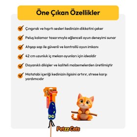 Resim PetzzCats Kalamar Matatabi ve Çıngırak Sesli Kedi Oltası Oyuncağı Mavi 42 Cm 