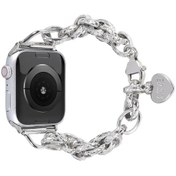 Resim Sones Paslanmaz Çelik Kalp Kolye Watch Band iOS Uyumlu Watch Serisi 9-8-7 41mm / Se 3-se 2-6-se-5-4 40mm / 3-2-1 38mm 