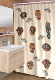 Resim KARO DESIGN Afrika Maskeler Desenli Su Geçirmez Banyo Ve Duş Perdesi 