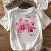 Resim Pembe Orchide Prensipli Kadın Rahat Kısa Kollu T-Shirt - "Basit Mutluluk" Tasarımı, Yuvarlak Yaka, Rahat Uygunluk, Tüm Mevsim Üst, Rahat Giyim | Çiçek Baskılı Üst | Rahat Uygunluk Gömlek 