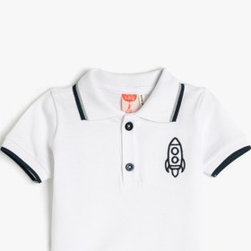 Resim Erkek Bebek Polo Yaka Tişört Kısa Kollu Çizgili İşleme Detaylı Pamuklu 