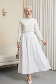 Resim HİJABAYA Beli Lastikli çift Cepli Poplin Kloş Etek 
