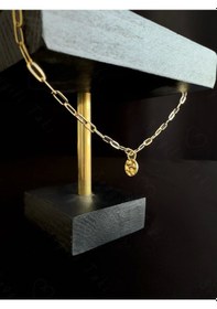 Resim Oval Dövme Figürlü İnce Paperclip Ataş Model Zincir Çelik Halhal Metoo Serisi Gold 