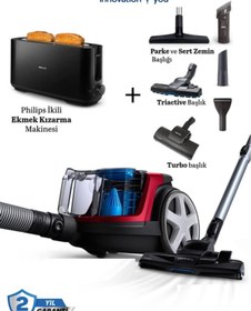 Resim Philips Turbo Başlıklı Toz Torbasız Süpürge 650W + HD2590/90 Daily Collection Ekmek KızartmaMakinesi 