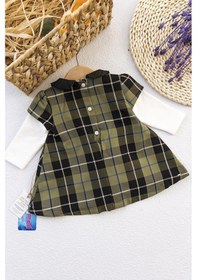 Resim Babymod Ekose Desenli Kız Bebek Elbise Haki 