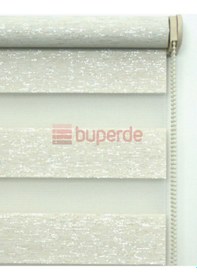 Resim Buperde Simli Ekru (Açık Krem) Bambu Zebra Stor Perde 