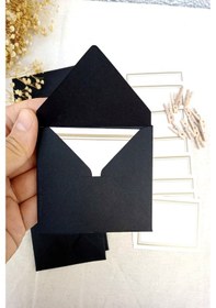 Resim Siyah 5 Adet Mandallı Zarflı Not Kartı Seti- Hediye Kartı - Tebri 