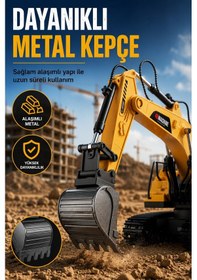 Resim Buharlı Işıklı Sesli Metal Alaşım Excavator Uzaktan Kumandalı Rc İş Makinesi Sarı 