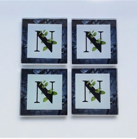 Resim Decorita Cam Bardak Altlığı N Harfli Tasarım 4'lü Takım 10 x 10 CM Çok Renkli 