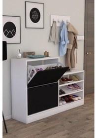 Resim Anatolia 2 Kapak Kayar Raflı Ayakkabılık Siyah Beyaz 