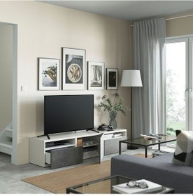 Resim Tv Sehpası, Beyaz-koyu Gri, 180x42x39 Cm, Kallvıken, Fren Raylı Gri 