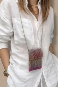 Resim Maiden design Gökkuşağı Renk Askılı Kapaklı Telefon Çantası 