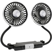 Resim Çift Kafa Hortumlu Araba Fanı 360 Ayarlanabilir Araba Fanı Led Işıklı Arka Kolt Siyah 