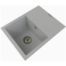 Resim Polex Cristalüx Granit Evye P-S60 Gri Tezgah Altı Ve Tezgah Üstü Kare Mutfak Evyesi 60.5x49.5 CM 