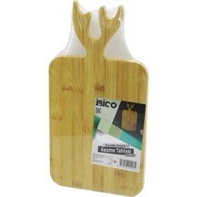 Resim DİKDÖRTGEN=22X38CM Ahşap Bambu Kesim Panosu - Kesme Tahtası Geyik Boynuz Figür Saplı (4887) 