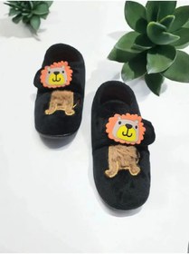 Resim Gezer Erkek Çocuk Aslan Figürlü Kışlık Yumuşacık Ev Pandufu Cırtlı Siyah 