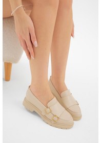 Resim Kalın Poli Taban Çift Tokalı Kadın Bej Günlük Loafer Tbfzlcmc110 Bej 