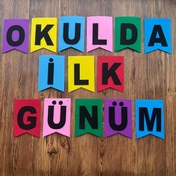 Resim Okulda İlk Günü Okul Dekorasyonları - Renkli Keçe Harfler ile "Okulda İlk Günü" & "İlk Okulum" İki Dilli Tasarım, Sınıf, Giriş ve Bahçe İçin, Elektriksiz, Okula Dönüş Partisi Malzemeleri, Neşeli Tasarım, Kolay Asma Özellikli 