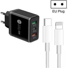 Resim 45w Pd3.0 2 X Qc3.0 Usb Çok Bağlantı Noktalı Şarj Cihazı, Type-c - 8 Pin Kablolu, Ab Fişli Siyah 