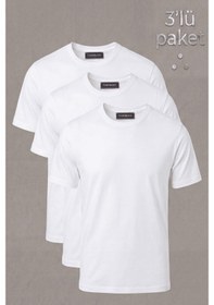Resim Tonny Black 3'lü Paket %100 Pamuk Beyaz T-shirt Erkek Beyaz T-shirt Tbtshrt100 