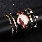 Resim Hanyang 5 Adet Kırmızı Set-B 4 Adet Set Kadın Saatler Lüks Elbise Manyetik Kedi Desen Pembe Bayanlar Izle Bayanlar Bilezik Izle Relogio Feminino Dropshipping (Yurt Dışından) 