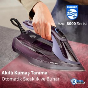 Resim Philips Akıllı Kumaşa Göre Buhar ve Sıcaklık Azur 8000 Serisi 240G Şok Buhar 55G/DK Sürekli Buhar 3000W Kumaşa Göre Isı Ayarlayan Elite Taban Ütü 