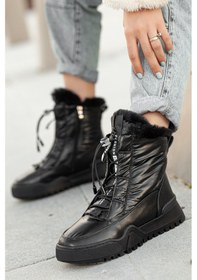 Resim Khayt Iceland Su Geçirmez Kürklü Fermuarlı Kadın Kar Botu Siyah 