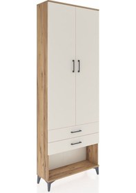 Resim Arges Dolap 2 Raflı 2 Çekmeceli Tek Askılı 88x30x243 Çam-aytaşı Çam 