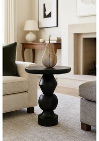 Resim Masif Ahşap Siyah Tekli Yan Sehpa Doğal Ahşap Mantar Tasarım Siyah 