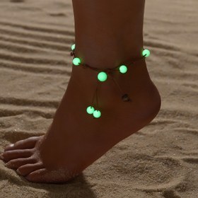 Resim Kadınlar için Boho-Şık Karanlıkta Parlayan Boncuklu Halhal - Ayarlanabilir Kahverengi Örgülü Kordon ve Parlayan Akrilik Boncuklar, Plaj Tatilleri & Partiler için İdeal 