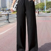 Resim Kadınların Yüksek Bel Geniş Bacaklı Pantolonları - Elastik Bel Bandı, Dar Kesim, Hafif Polyester, Düz Renk, Rahat ve Çok Yönlü, Bahar/Yaz/Sonbahar için Uygun, Rahat Giyim Pantolonları | Yüksek Bel Pantolonları | Parlak Bitiş Pantolonları 