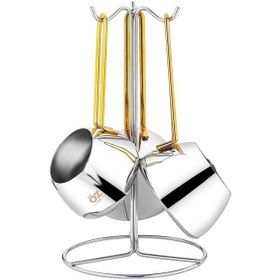 Resim Özlife Hüma Gold Askılı Cezve Takımı - 4 Lü Çelik Cezve Seti 