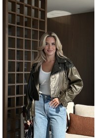 Resim Haki Eskitme Deri Ceket - 7132 Haki 