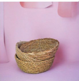 Resim 3 Adet Ahşap Çerezlik Hasır Çerezlik 13 Cm Doğal Dekoratif Çerezlik Kap 