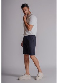 Resim Braccas Erkek Yandan Cepli Klasik Bel Slim Fit Chino Şort Lacivert Lacivert 