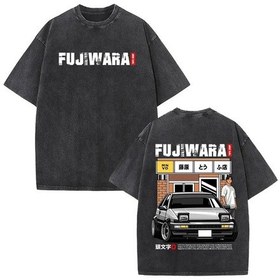 Resim Dshztooma Vintage Kısa Kollu Anime Drift Ae86 Yarış Araba T-shirt Takumi Fujiwara Jdmlaciverterkek Lacivert 