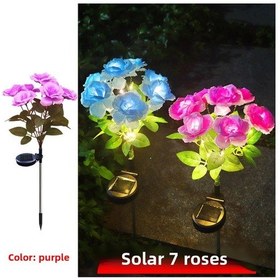 Resim Springsun Pembe Güneş Enerjili 7 Başlı Gül Buketi, Led Işıklandırma, 6-12 Saat Süreli Aydınlatma, Bahçe Ve Düğün Dekoru, Toplu Alım İçin 63cm Dekoratif Işıklar 