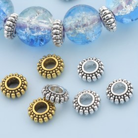 Resim 100 adet/50 adet Yuvarlak Nokta Büyük Delik Boşluk Boncuk 7mm, Vintage Yuvarlak Dişli Boşluk Boncuk, Düz Yuvarlak Düz Delik Boşluk Boncuk, Antika Dantel Delik Boşluk Boncuk, Çinko Alaşım, Kaplama Yok, Delikli, Takı Yapımı, DIY, Moda Aksesuarları için 