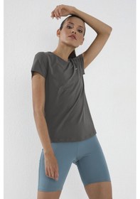 Resim Koyu Gri Basic Kısa Kol Standart Kalıp O Yaka Kadın T-shirt - 97144 Koyu Gri 