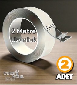 Resim 2 Adet Çift Taraflı Şeffaf 2 Mt Bant Ultra Özel Süper Güçlü Yüksek Mukavemetli Nano Teknolojili 