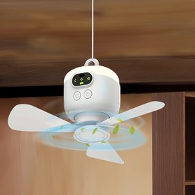 Resim USB Şarj Edilebilir Uzaktan Kumandalı Asma Fan, LED Ortam Aydınlatmalı Taşınabilir Dış Mekan Fanı, Uzun Süreli Güç İçin Büyük Kapasiteli Pil, Yüksek Hızlı Kişisel Soğutucu Fan, Yaz Kampı için Temel Araç 